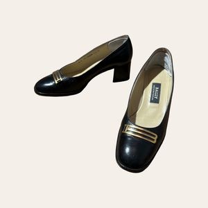 Vintage Bally B Monogram Black Leather Block Heels 6